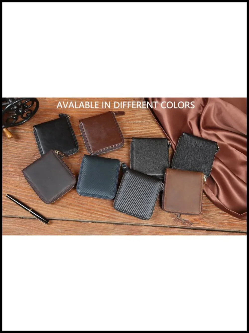 Genuine Leather RFID Blocking Zipper Bifold Wallet with Many Card Slots